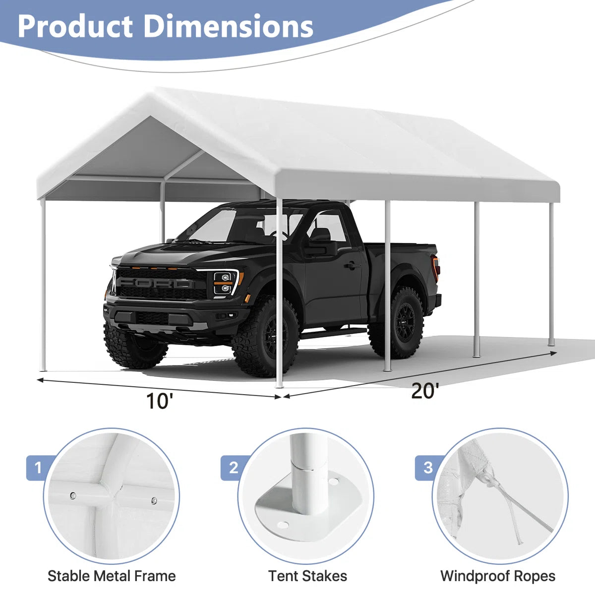 12 Ft. W X 20 Ft. D Heavy Duty Garage Portable Carport