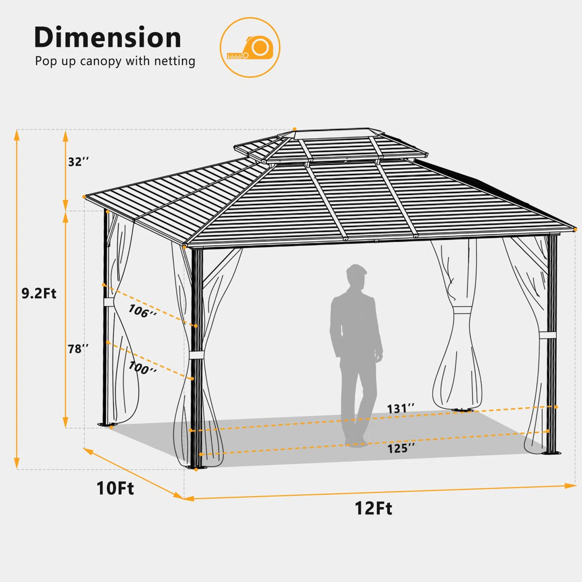 12 Ft. W x 10 Ft. D Aluminum Patio Gazebo