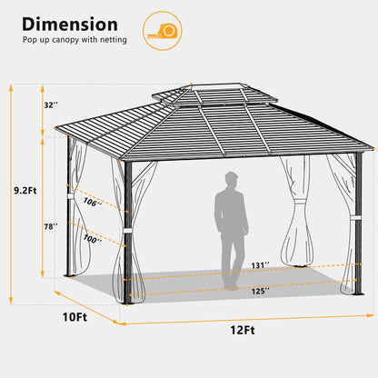 12 Ft. W x 10 Ft. D Aluminum Patio Gazebo