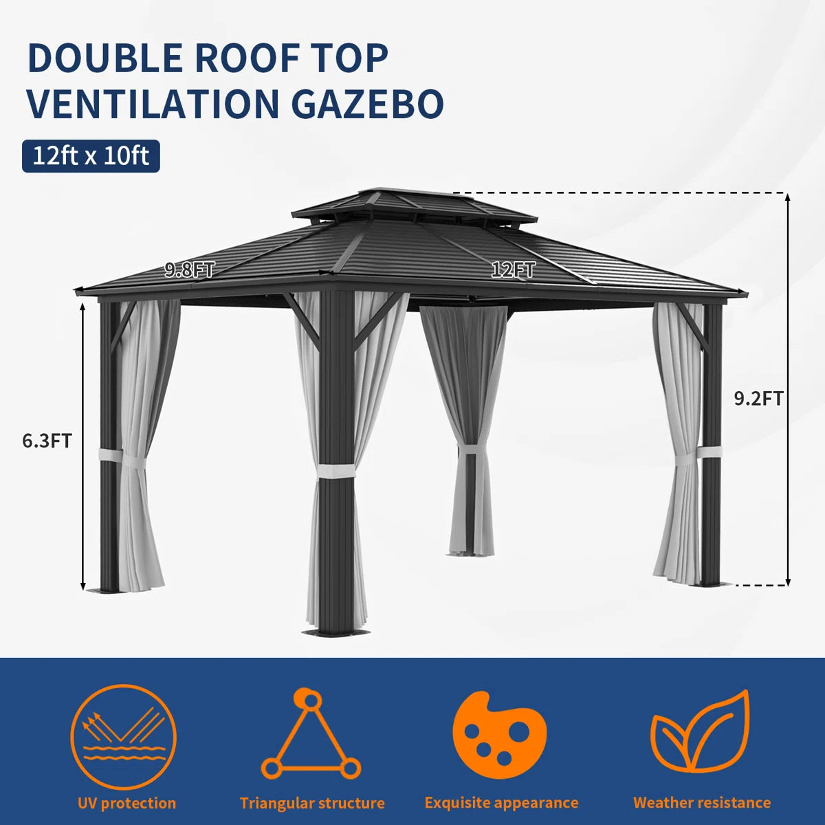 12 Ft. W x 10 Ft. D Aluminum Patio Gazebo