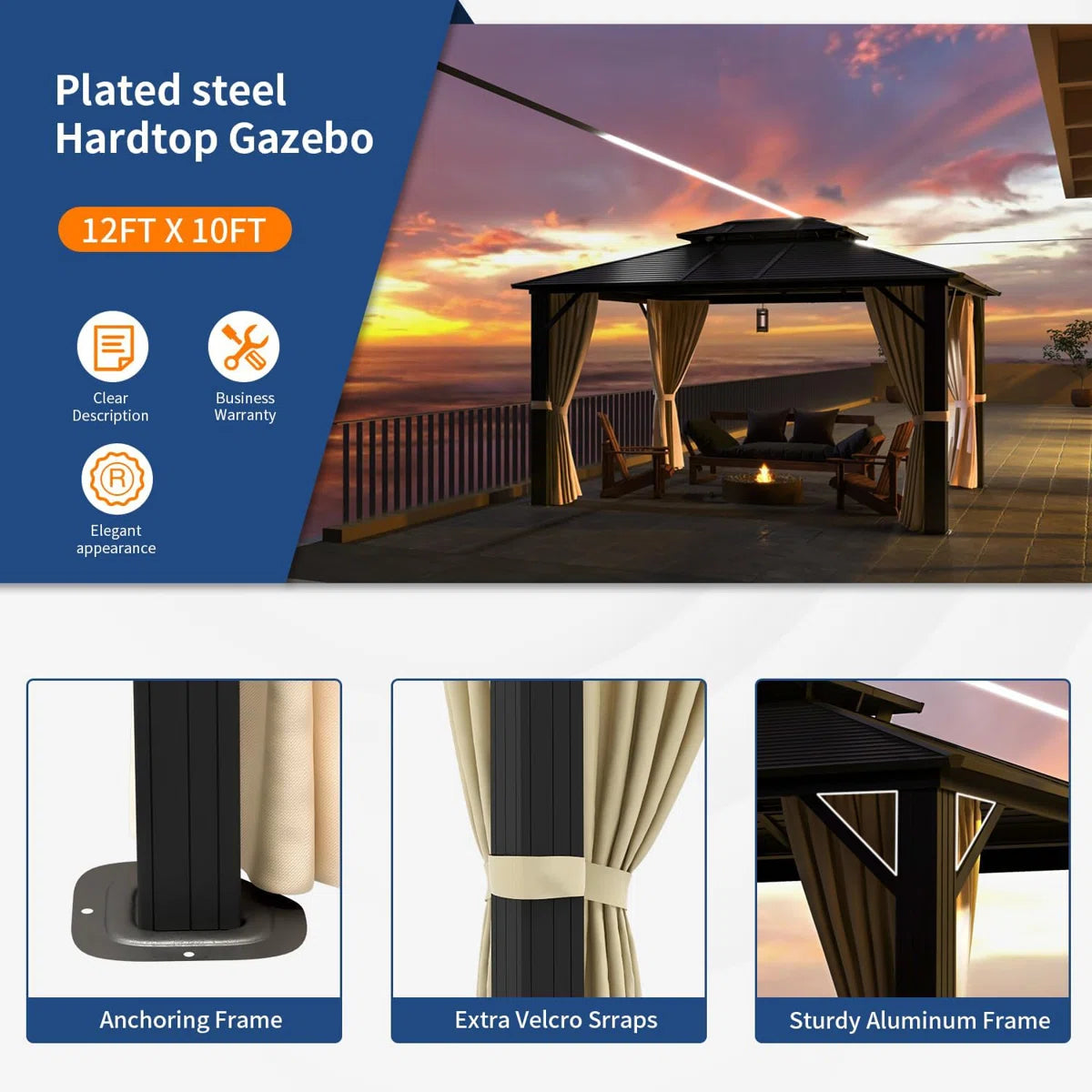 12 Ft. W x 10 Ft. D Aluminum Patio Gazebo