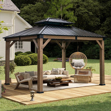 12 X 10 Ft. Soild Wood Gazebo Steel Double Hardtop Roof Gazebos