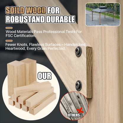 12 X 10 Ft. Soild Wood Gazebo Steel Double Hardtop Roof Gazebos