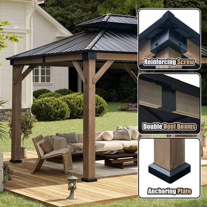 12 X 10 Ft. Soild Wood Gazebo Steel Double Hardtop Roof Gazebos
