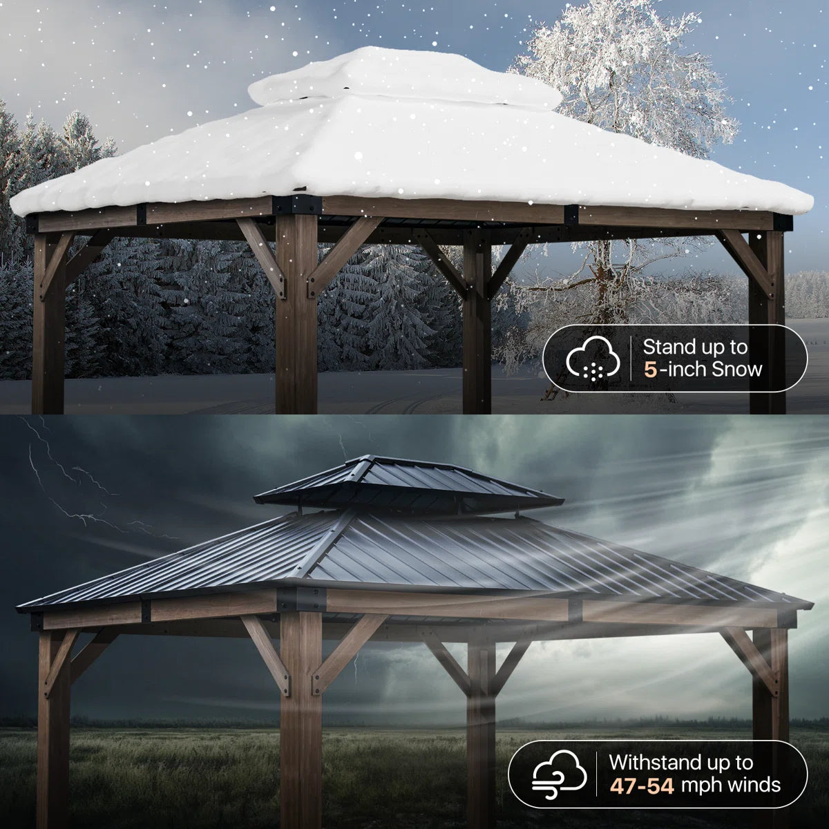12 X 10 Ft. Soild Wood Gazebo Steel Double Hardtop Roof Gazebos