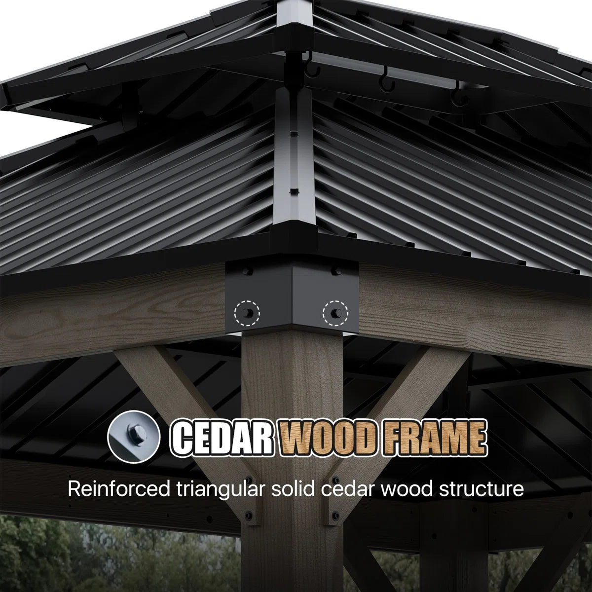 12 X 10 Ft. Soild Wood Gazebo Steel Double Hardtop Roof Gazebos