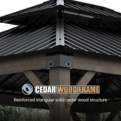12 X 10 Ft. Soild Wood Gazebo Steel Double Hardtop Roof Gazebos