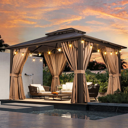 12ft W X 10ft D Aluminum Patio Hardtop Gazebo With String Lights