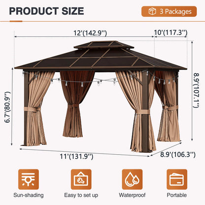 12ft W X 10ft D Aluminum Patio Hardtop Gazebo With String Lights