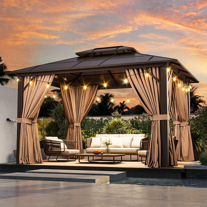 12ft W X 10ft D Aluminum Patio Hardtop Gazebo With String Lights