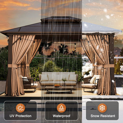 12ft W X 10ft D Aluminum Patio Hardtop Gazebo With String Lights