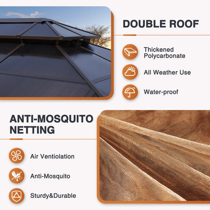 12ft W X 10ft D Aluminum Patio Hardtop Gazebo With String Lights