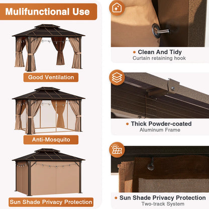 12ft W X 10ft D Aluminum Patio Hardtop Gazebo With String Lights