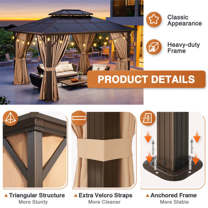 12ft W X 10ft D Aluminum Patio Hardtop Gazebo With String Lights