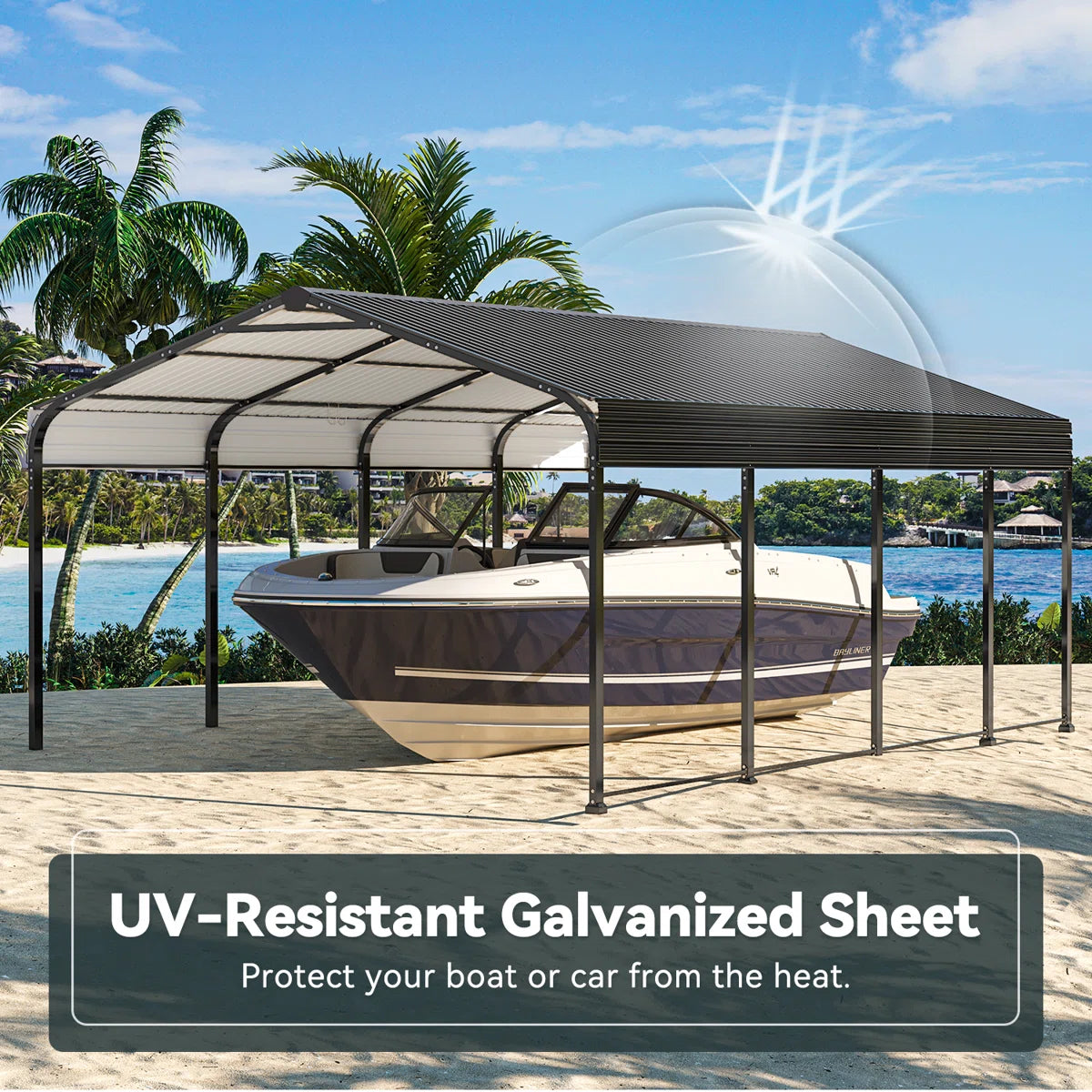 12x20 Ft Carport With Galvanized Steel Roof And Frame