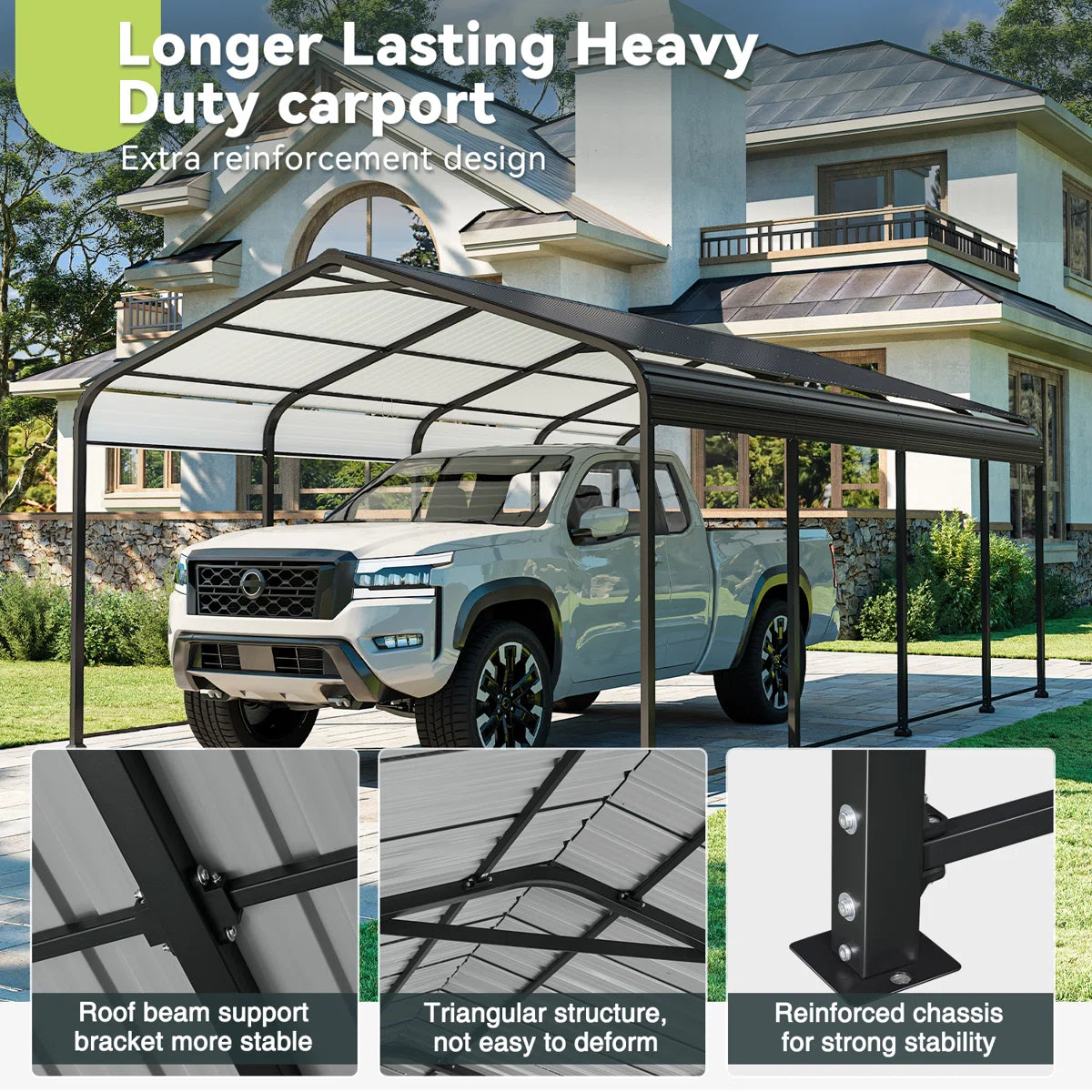 12x20 Ft Carport With Galvanized Steel Roof And Frame