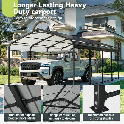 12x20 Ft Carport With Galvanized Steel Roof And Frame