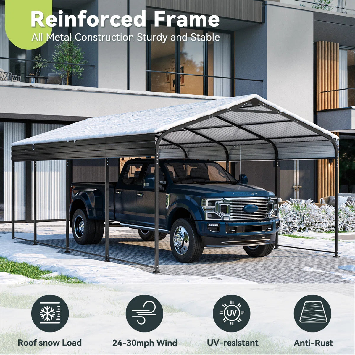 12x20 Ft Carport With Galvanized Steel Roof And Frame