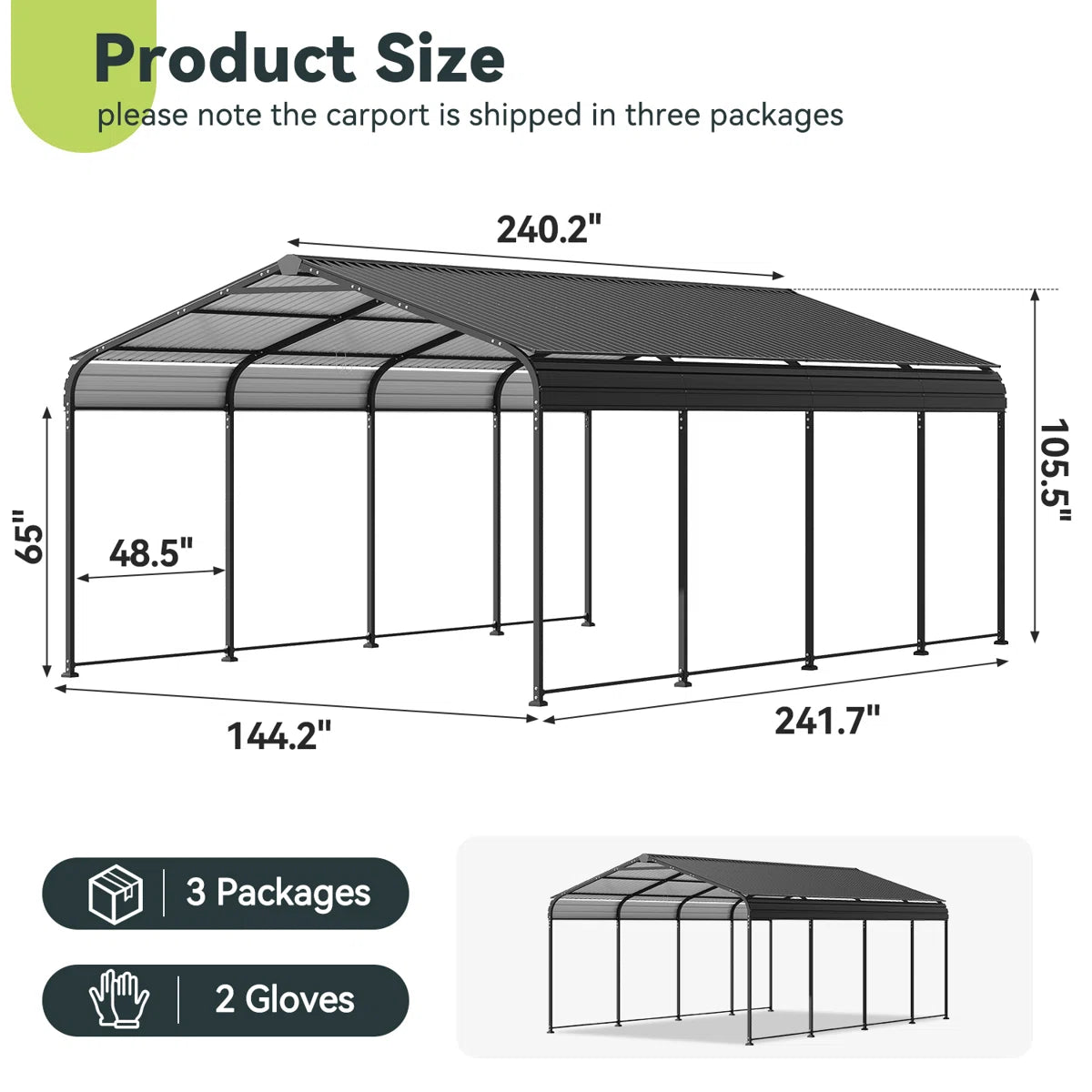 12x20 Ft Carport With Galvanized Steel Roof And Frame