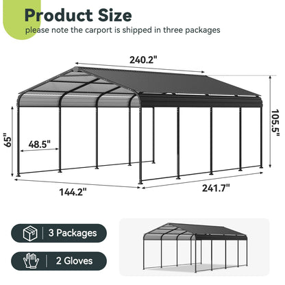 12x20 Ft Carport With Galvanized Steel Roof And Frame