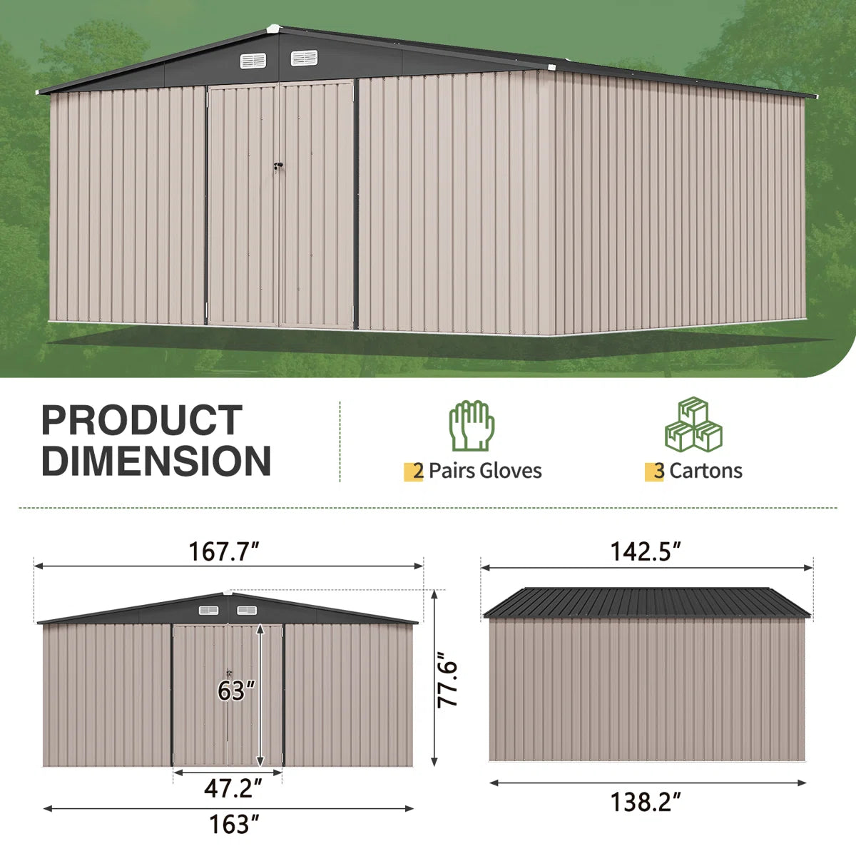 14 Ft. W X 12 Ft. D Outdoor Metal Storage Shed
