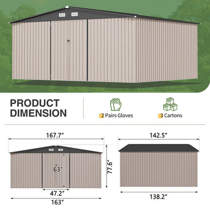 14 Ft. W X 12 Ft. D Outdoor Metal Storage Shed