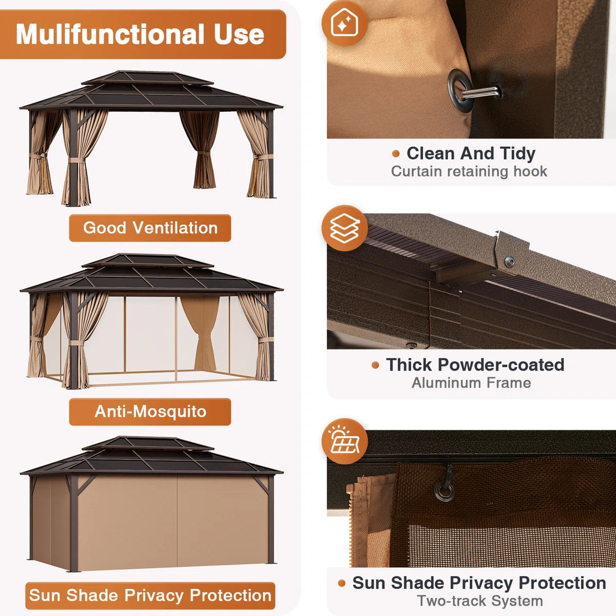 16 Ft. W X 12 Ft. D Double Roof Gazebo With String Lights
