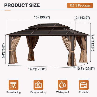 16 Ft. W X 12 Ft. D Double Roof Gazebo With String Lights