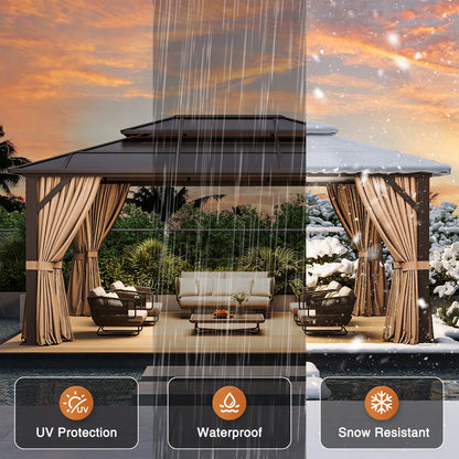 16 Ft. W X 12 Ft. D Double Roof Gazebo With String Lights