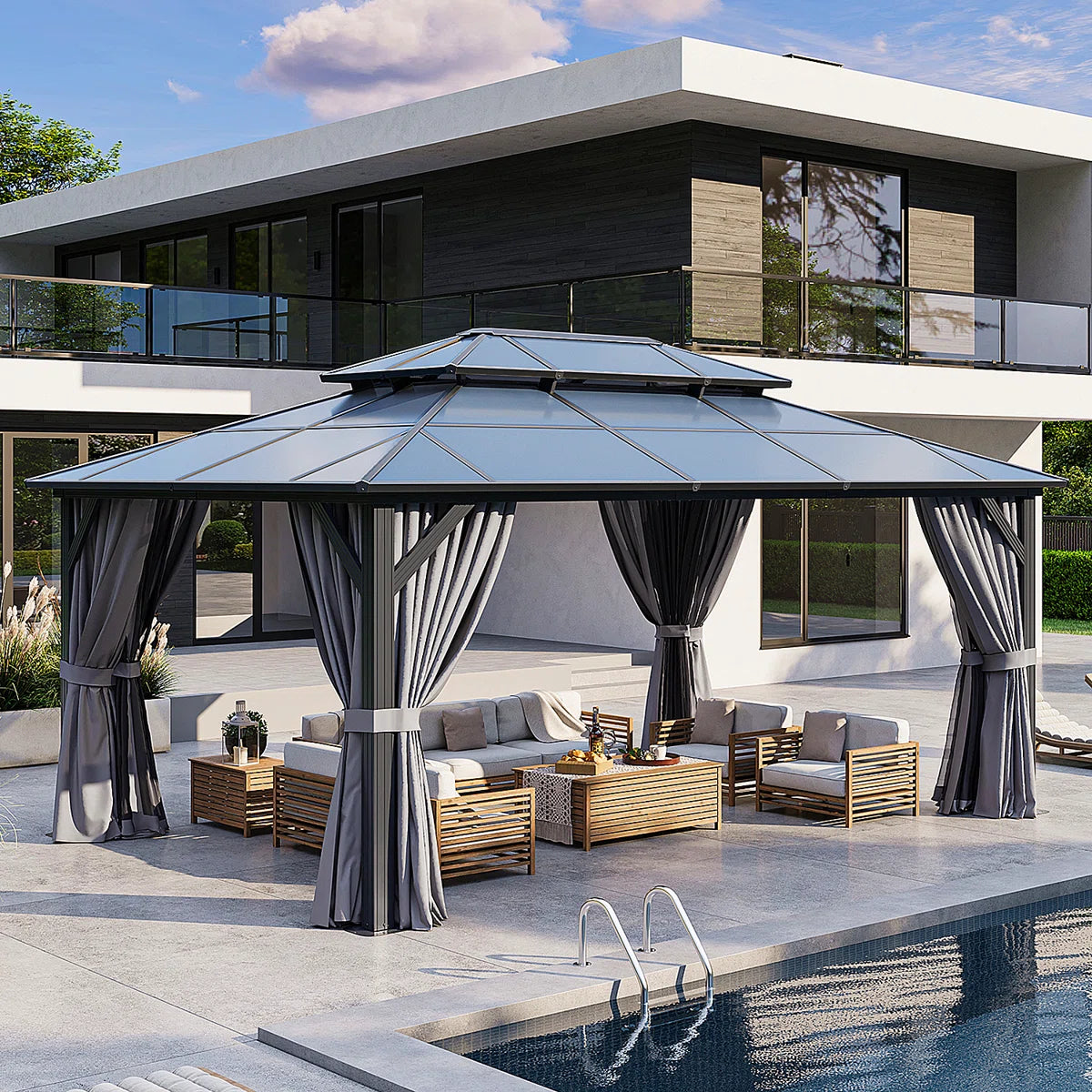 16 Ft. W X 12 Ft. D Metal Patio Gazebo