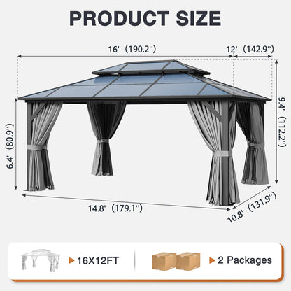 16 Ft. W X 12 Ft. D Metal Patio Gazebo