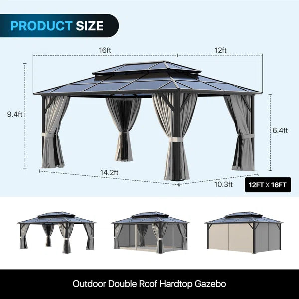 16 Ft. W x 12 Ft. D Aluminum Patio Gazebo