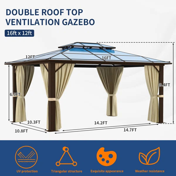 16 Ft. W x 12 Ft. D Aluminum Patio Gazebo