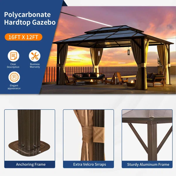16 Ft. W x 12 Ft. D Aluminum Patio Gazebo