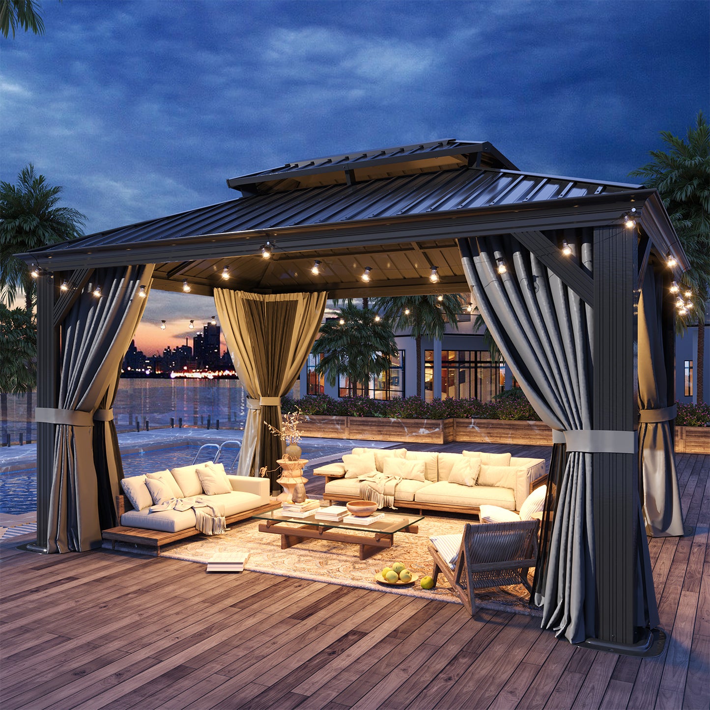 14 Ft. W X 10 Ft. D Metal With Water Guide Roof, 4.7inch Aluminum Post Patio Gazebo