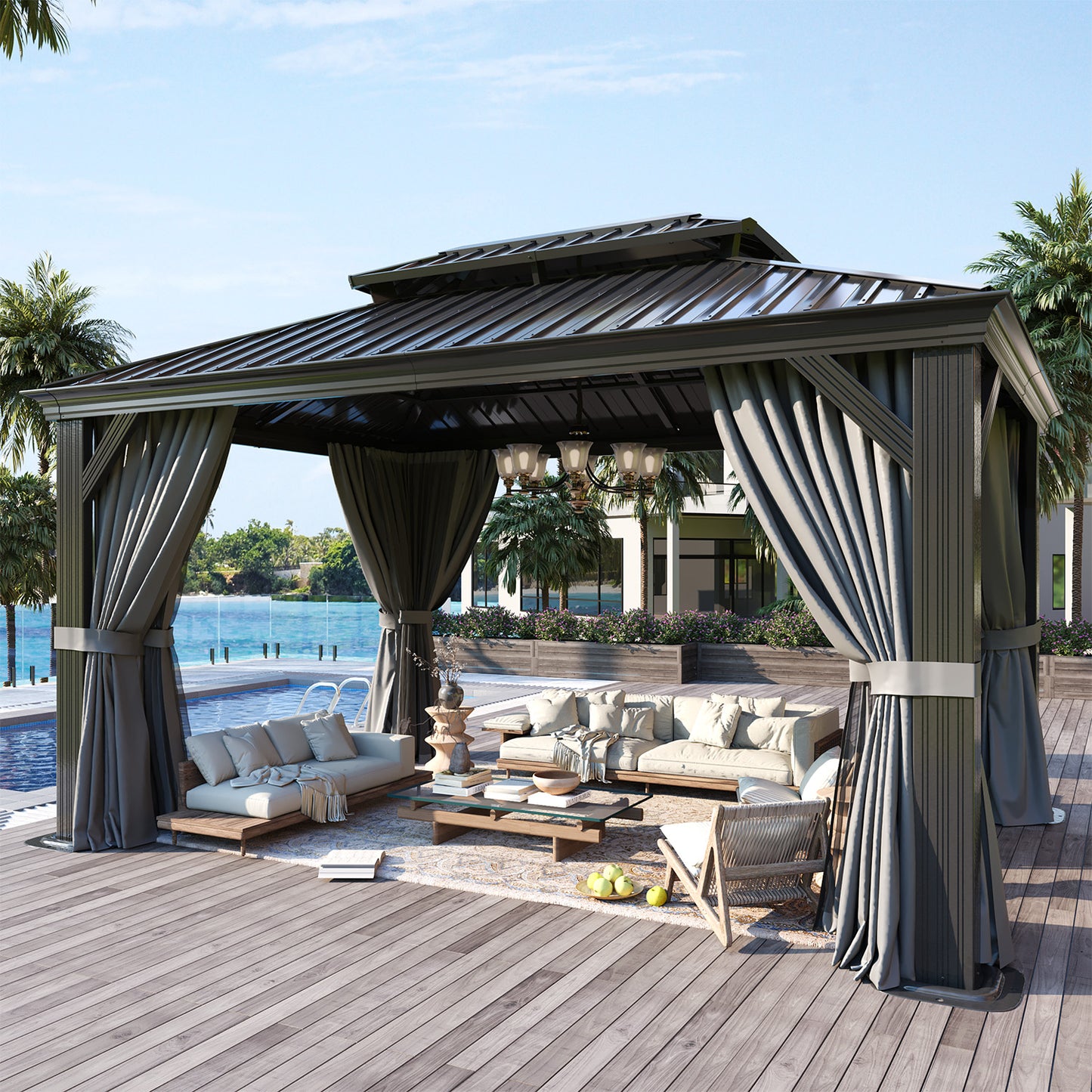 14 Ft. W X 10 Ft. D Metal With Water Guide Roof, 4.7inch Aluminum Post Patio Gazebo