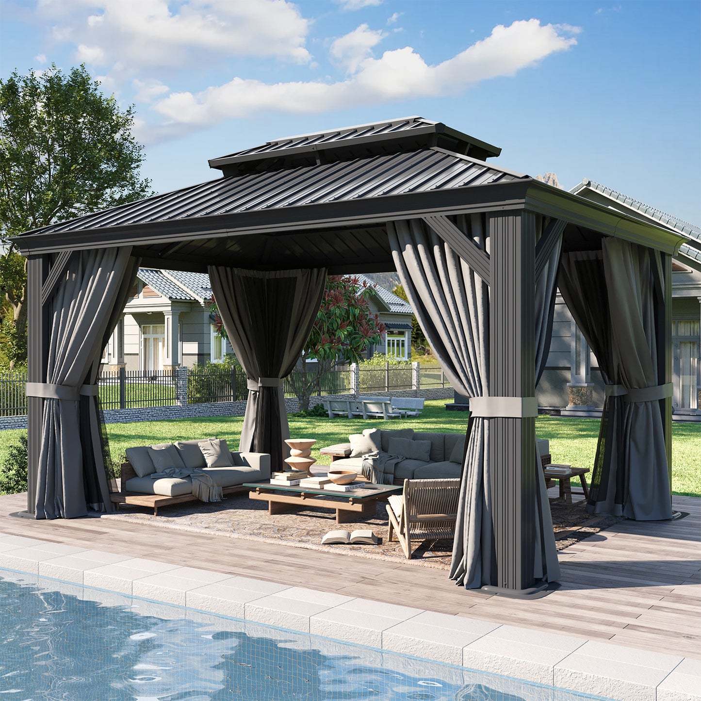 14 Ft. W X 10 Ft. D Metal With Water Guide Roof, 4.7inch Aluminum Post Patio Gazebo
