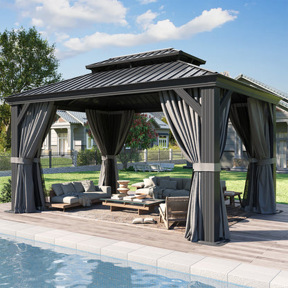 14 Ft. W X 10 Ft. D Metal With Water Guide Roof, 4.7inch Aluminum Post Patio Gazebo