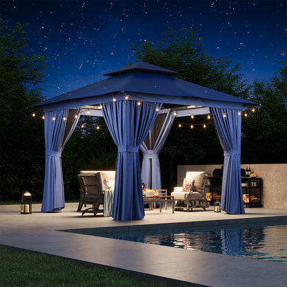 Jolydale 8x8 Ft Outdoor Gazebo With Double Roof, Patio Canopy With Mosquito Netting And Curtains, Suitable For Patios, Lawn And Backyard