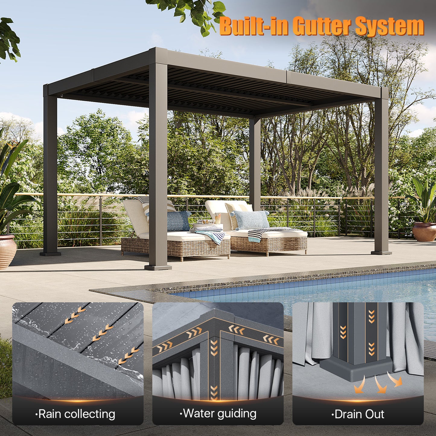 12 Ft. W x 10 Ft. D Outdoor Louvered Aluminum Pergola