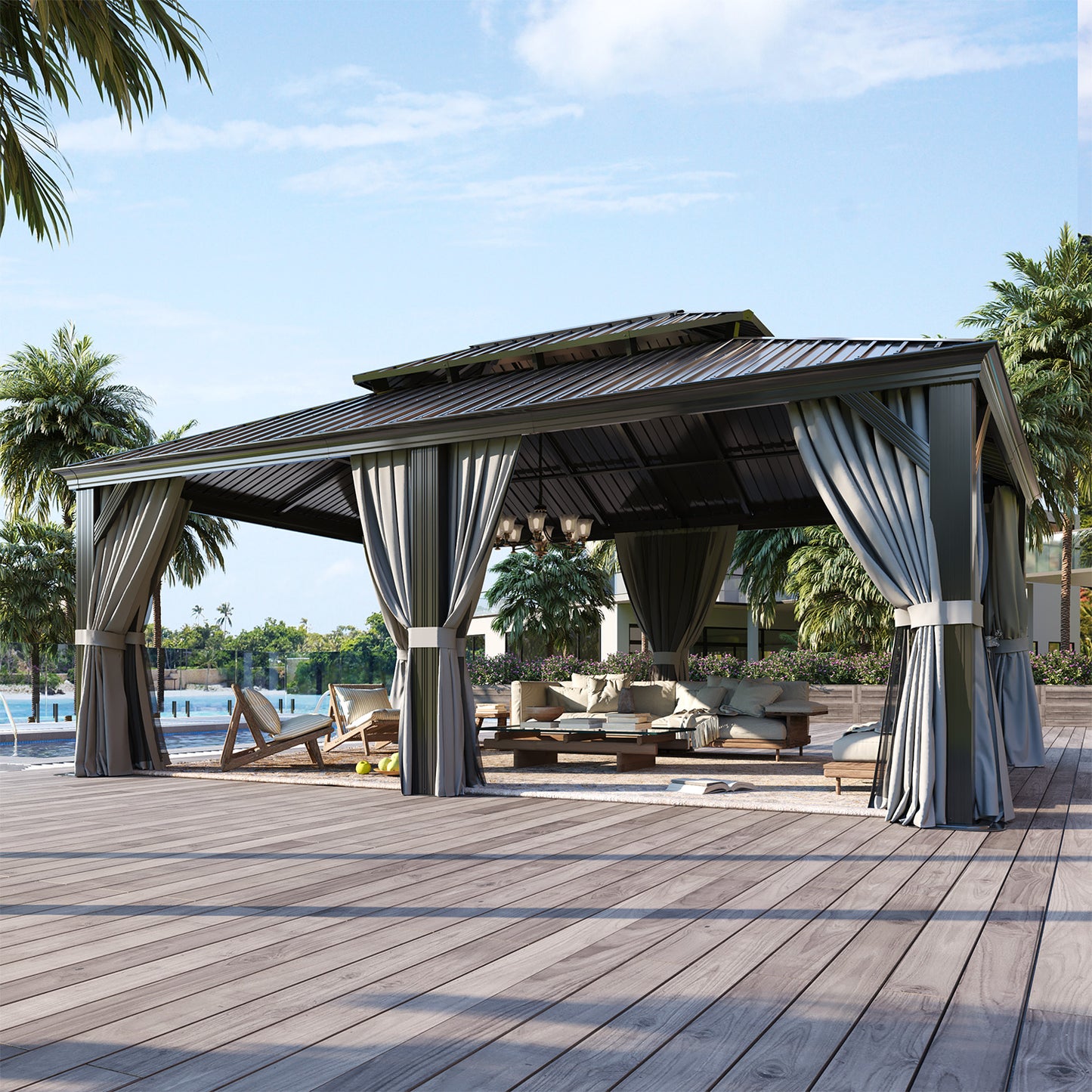 20 Ft. W X 14 Ft. D Metal with Water Guide Roof, 4.7 Inch Aluminum Post Patio Gazebo