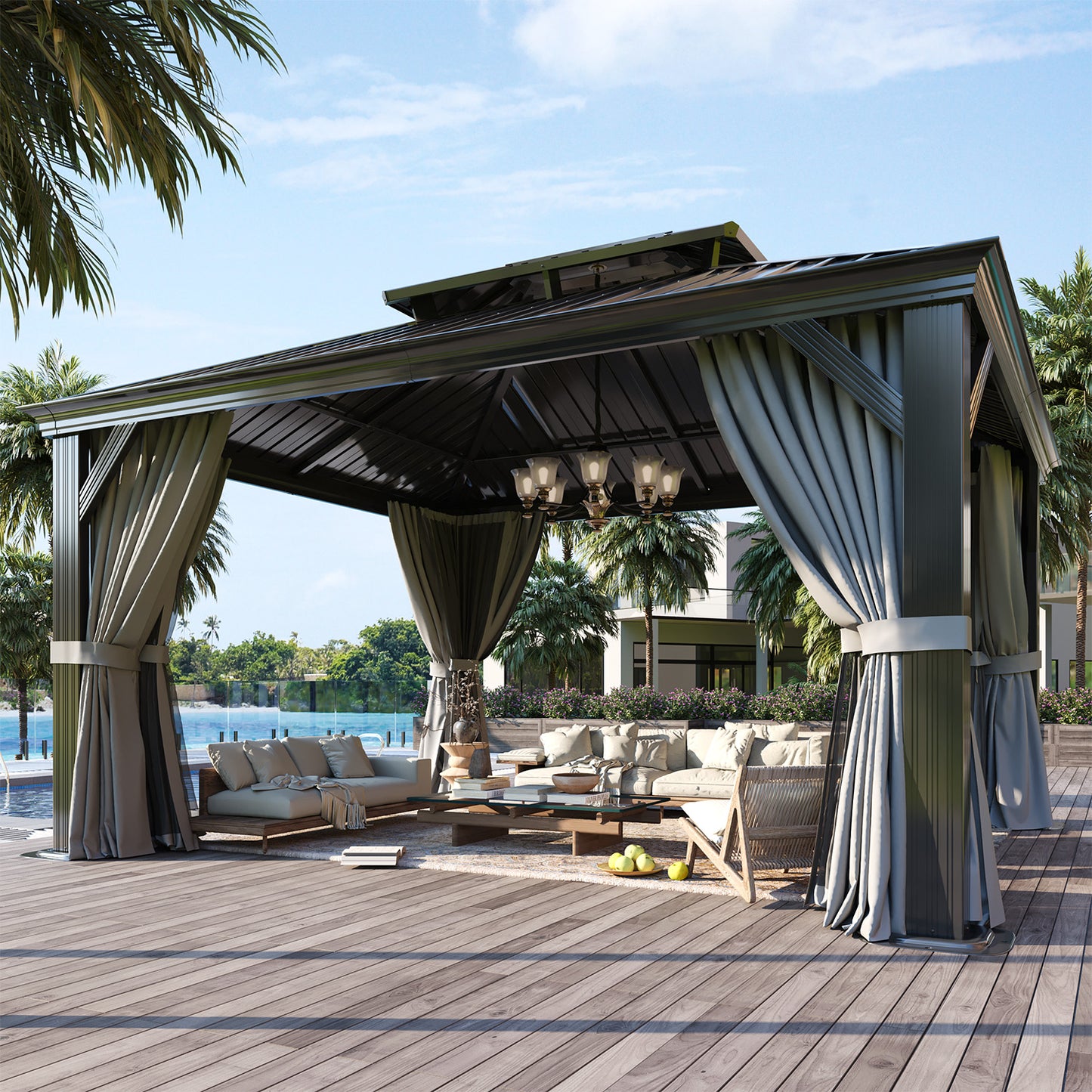 14 Ft. W X 12 Ft. D Metal With Water Guide Roof, 4.7inch Aluminum Post Patio Gazebo