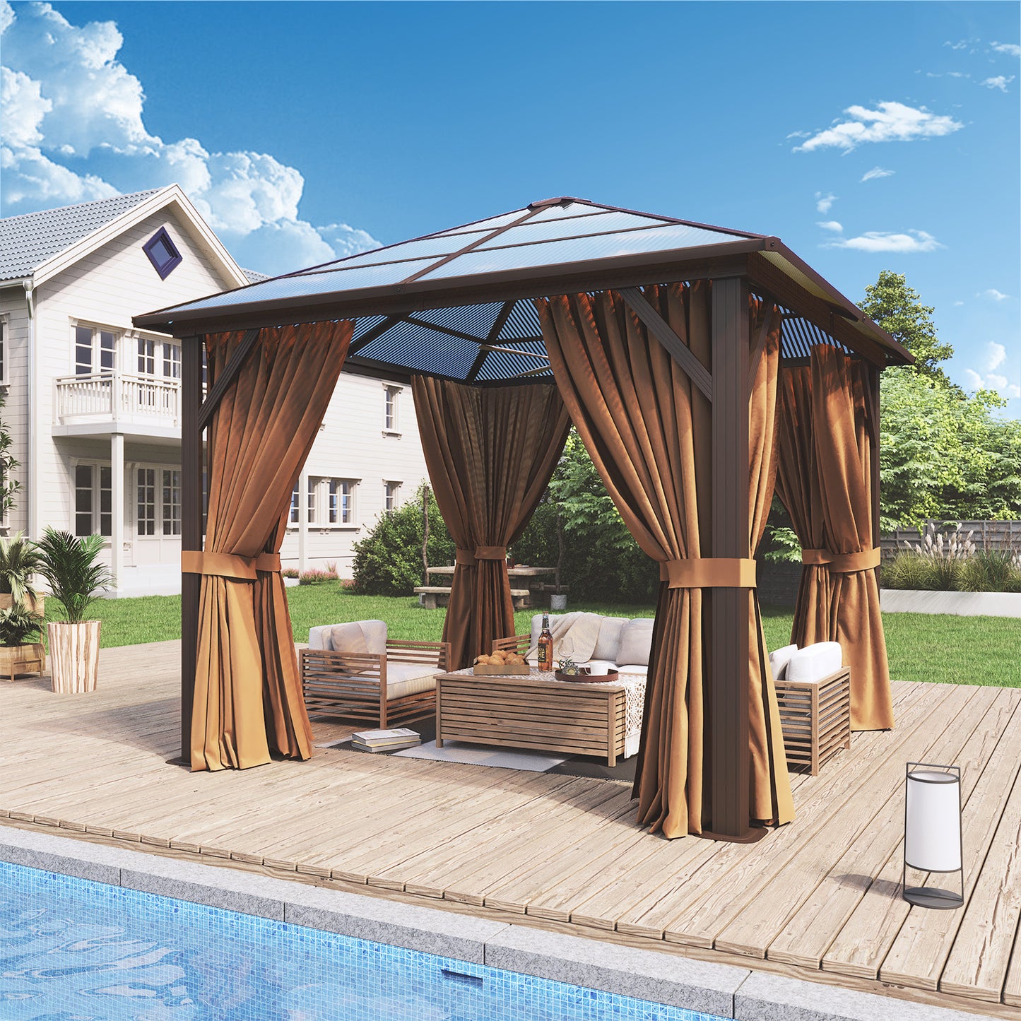 10 Ft. W X 10 Ft. D Aluminum Frame Brown Patio Gazebo