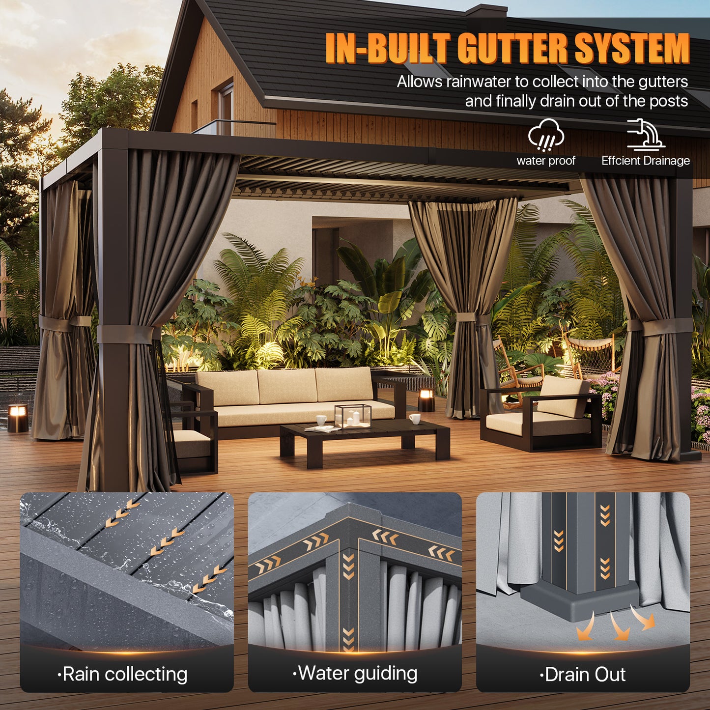 16 Ft. W x 12 Ft. D Outdoor Louvered Aluminum Pergola