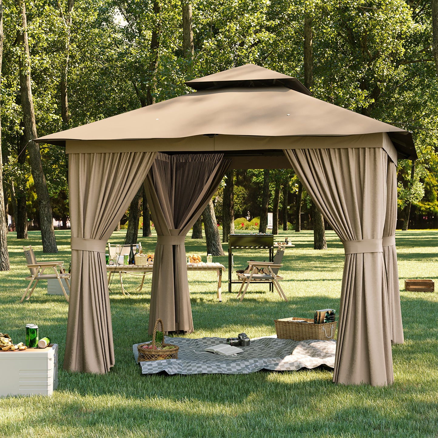 Jolydale 8x8 Ft Outdoor Gazebo With Double Roof, Patio Canopy With Mosquito Netting And Curtains, Suitable For Patios, Lawn And Backyard
