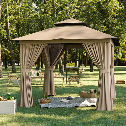 Jolydale 8x8 Ft Outdoor Gazebo With Double Roof, Patio Canopy With Mosquito Netting And Curtains, Suitable For Patios, Lawn And Backyard