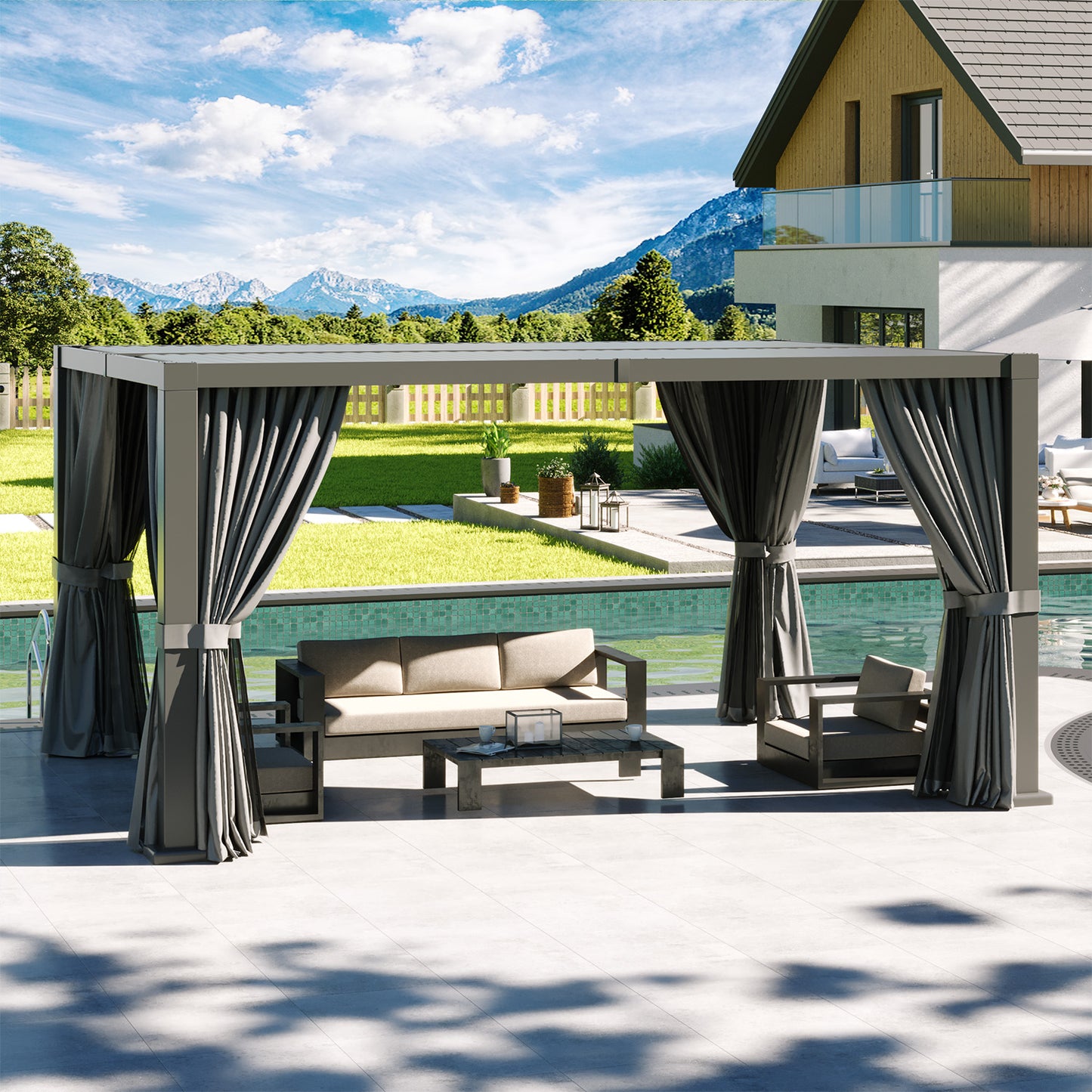 16 Ft. W x 12 Ft. D Outdoor Louvered Aluminum Pergola