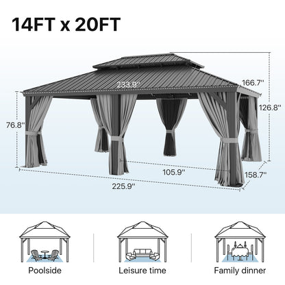 20 Ft. W X 14 Ft. D Metal with Water Guide Roof, 4.7 Inch Aluminum Post Patio Gazebo