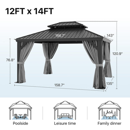14 Ft. W X 12 Ft. D Metal With Water Guide Roof, 4.7inch Aluminum Post Patio Gazebo