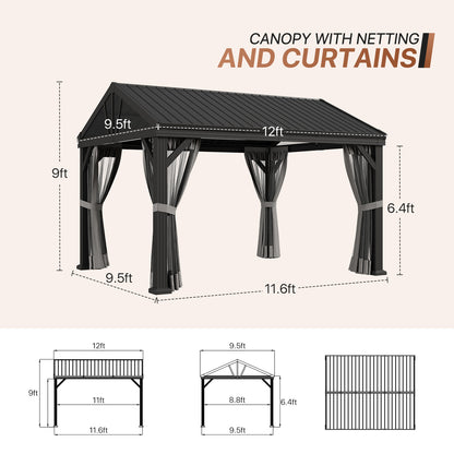 Metal Gazebo 12 Feet Wide X 10 Feet Deep Patio Pergola By JolyDale